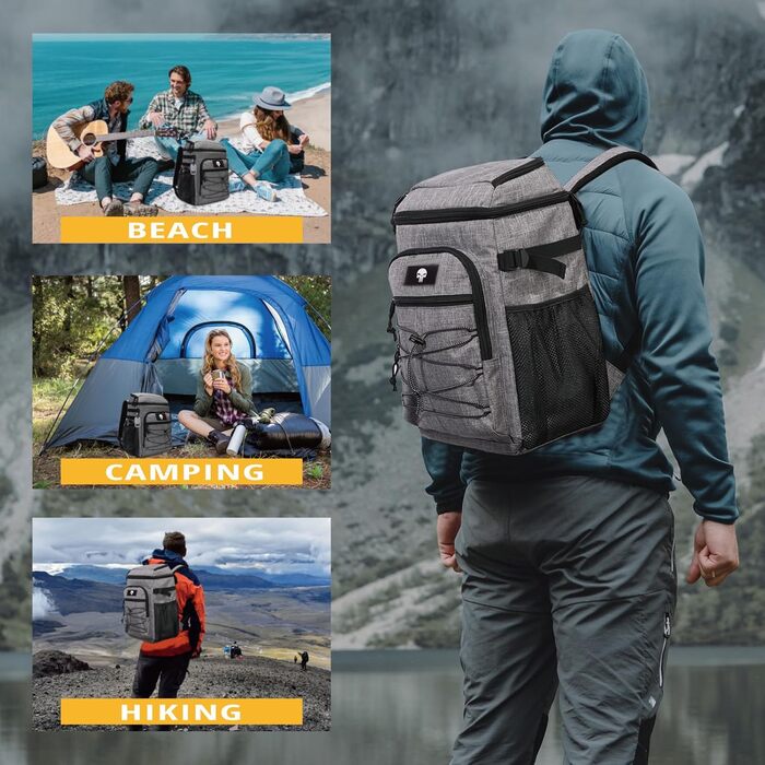 Тактичний рюкзак-холодильник 25L, вологостійкий та міцний, великий ланч-рюкзак, водонепроникний, для чоловіків, жінок, роботи, подорожей, кемпінгу, пляжу та походів (сірий)