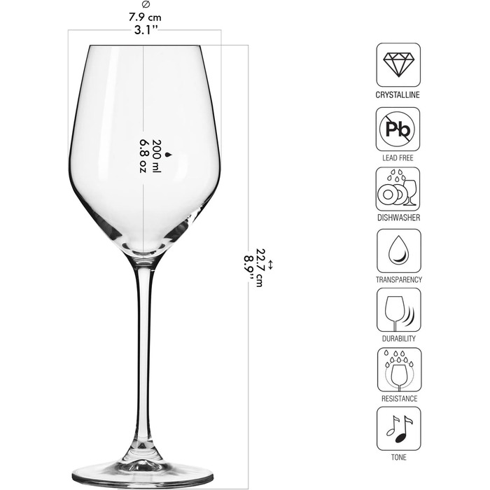 Набір келихів для білого вина Krosno 6x200мл Колекція Splendour Для дому, ресторанів і вечірок Можна мити в посудомийній машині