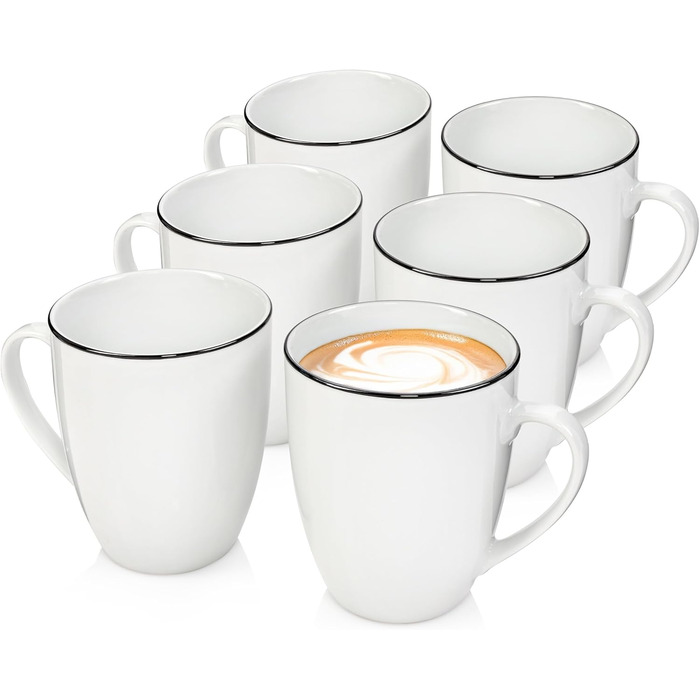 Набір кавових чашок SÄNGER 12 шт. з блюдцем, 6 персон, порцеляна, білий з чорними акцентами, 200 мл, PREMIUM COLLECTION (Marlo Black Rim)
