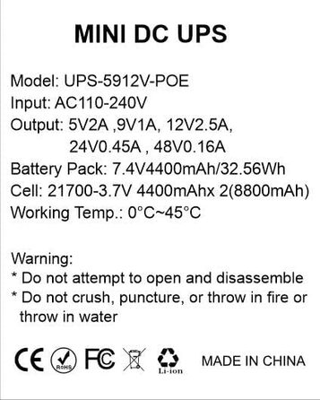 Mini UPS з внутрішньою батареєю високої ємності: 5V/9V/12V/PoE виходи для роутерів, камер, сигналізації
