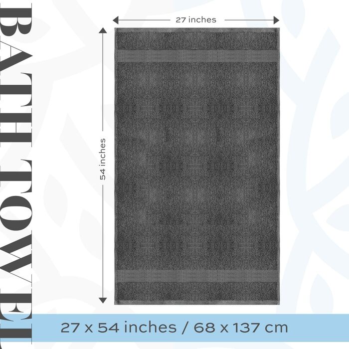 Класичний розкішний білий банний рушник для ванної кімнати Спа-готель Кухонний набір - Єгипетський бавовняний рим - Високопоглинаючі рушники готельної якості - 27x54 дюйма - Оптовий набір з 4 (темно-сірий)