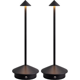 Mini LED-лампа настільна бездротова, акумуляторна, 4000 mAh, регулювання яскравості, для спальні, кухні, кафе, кемпінгу, чорна, 2 шт.