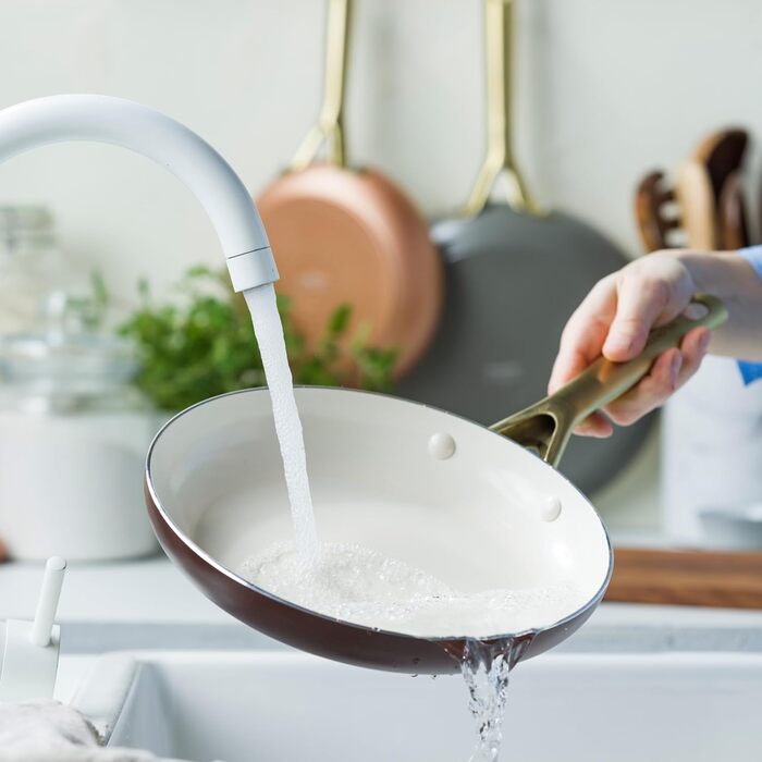 Набір сковорідок GreenPan Shades 3 шт. з керамічним антипригарним покриттям, діаметр 20/24/28 см, без PFAS, для індукційних плит, з ручками з нержавіючої сталі, придатні для миття в посудомийній машині, для духовки, колір Terra Brown