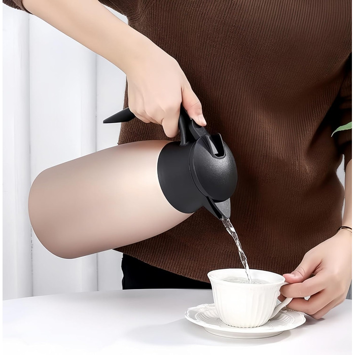 Термос-термокана 2л з нержавіючої сталі, двостінна вакуумна ізоляція, рожеве золото. Для кави, чаю та інших напоїв. Зберегає тепло/холод до 24 годин.