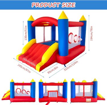 Надувний замок для дітей з повітряним насосом, міцний матеріал, для 3-4 дітей, 315x245x194 см, класична модель