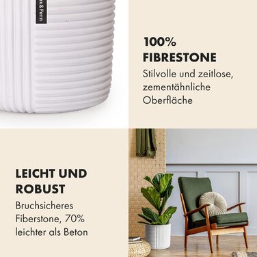 Горщик для квітів Fox & Fern Großer 30,5 см – стильний горщик з якісного полістоуну з 3D-текстурою та дренажним отвором. Великий горщик для дому (білий)