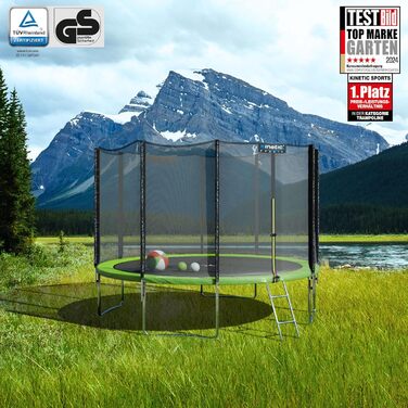 Батут вуличний KINETIC SPORTS Salto Plus Ø244 см з сіткою, драбиною та захисним покриттям для дітей (Зелений)