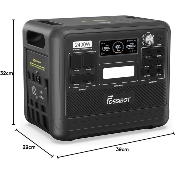 Портативна електростанція FOSSiBOT F2400, ємність 2048 Wh, номінальна потужність 2400 W, пікова потужність 4800 W