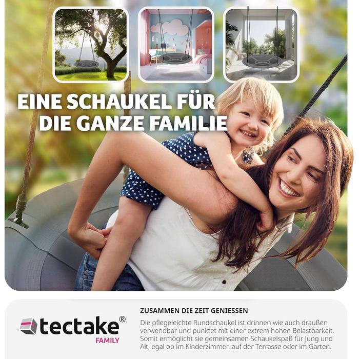 Шоукель Tectake® Nestschaukel: зручний та міцний гамак-шоукель для дітей та дорослих. Максимальне навантаження до 300 кг. Підходить для саду, дитячої кімнати. Діаметр 120 см та 100 см.