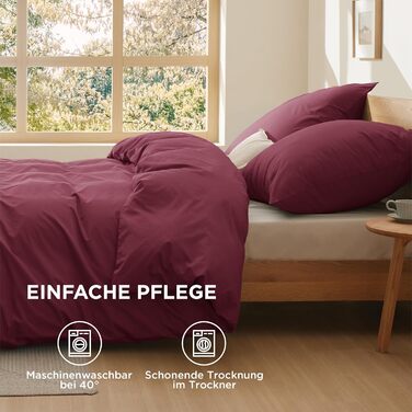 BEDSURE Комплект постільної білизни 135x200, бавовна, 4-х частинний - комплект постільної білизни, простирадло та 2 наволочки 80x80 см, Oeko-TEX, трав'яний колір з блискавкою (155 x 220 см, бордовий)