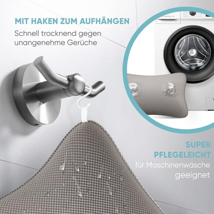 Преміум подушка для ванни сірого кольору | Подушка для ванни швидковисихаюча з великими присосками для надійного кріплення | Подушка для ванни з можливістю прання | Подушка для оптимального розслаблення шиї, сірого кольору