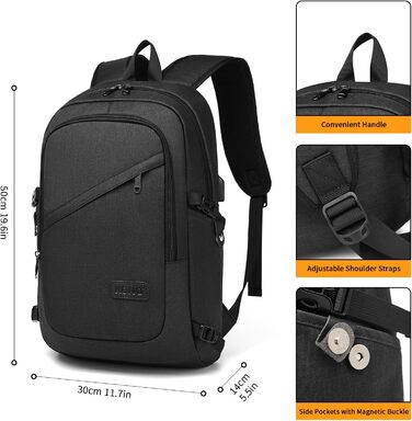 Чорний рюкзак для ноутбука KONO 15.6 дюймів, водонепроникний, антикрадійний, для роботи, подорожей та навчання