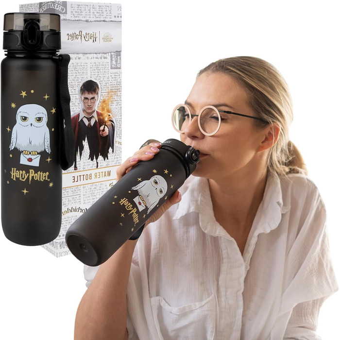 Пляшка для води MOMO WAY Wizarding World Harry Potter 1 літр, пляшка для води Tritan без бісфенолу А з контейнером для фруктів і засобом для чищення пляшок, смішні подарунки для чоловіків, жінок, дітей 1000 мл Гаррі Поттер 1000 мл