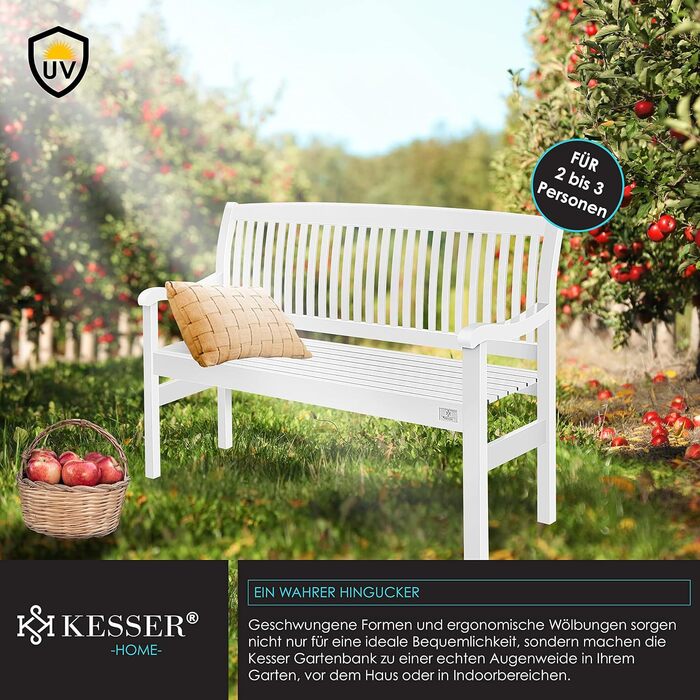 Садова лавка KESSER® дерев'яна для 3-4 осіб, біла 150 см, стійка до погодних умов, вантажопідйомність 320 кг, з чохлом для балкона, тераси та саду