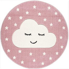 Дитячий килим для дитячої кімнати в Лівоні, рожевий білий килим з хмарою і зірками, 133 см, круглий