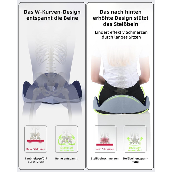 Ортопедична подушка для сидіння, подушка для офісного крісла: ергономічна, з піною з пам'яті, для полегшення болю в куприку та ішіасі, великий розмір