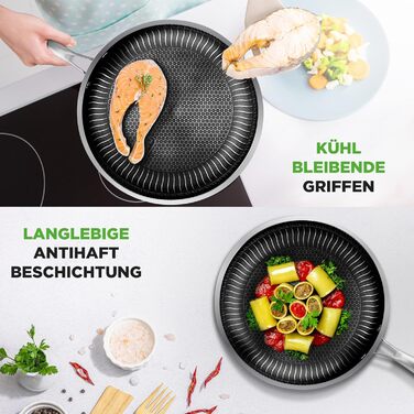 Набір сковорідок NutriChef з нержавіючої сталі, 6 предметів – антипригарне покриття, 20см, 25см, 30см з кришками, підходить для індукційних плит | Стійкий до подряпин та придатний для духовки | Можна мити в посудомийній машині | Набір кухонного посуду, 6-