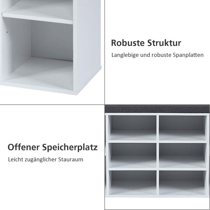 Лавка для взуття COSTWAY з сидінням, дерев'яна полиця для взуття, комод Полиця для взуття Шафа для взуття, лавка з 10 відкритими відділеннями, подушка для сидіння, 104 x 30 x 48 см (білий) Білий без місця для зберігання