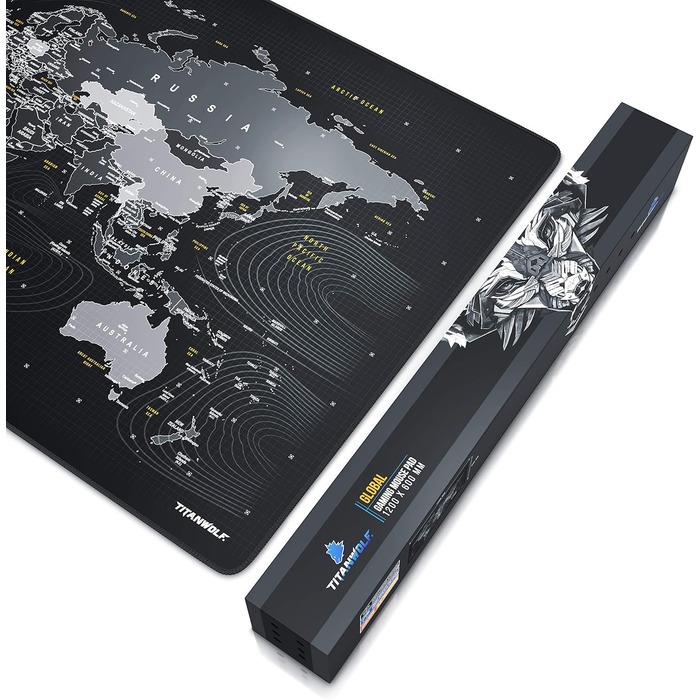 Килимок для миші Titanwolf XXL 1200x600 мм з картою світу - великий, для геймінгу, покращує точність та швидкість, сумісний з Logitech