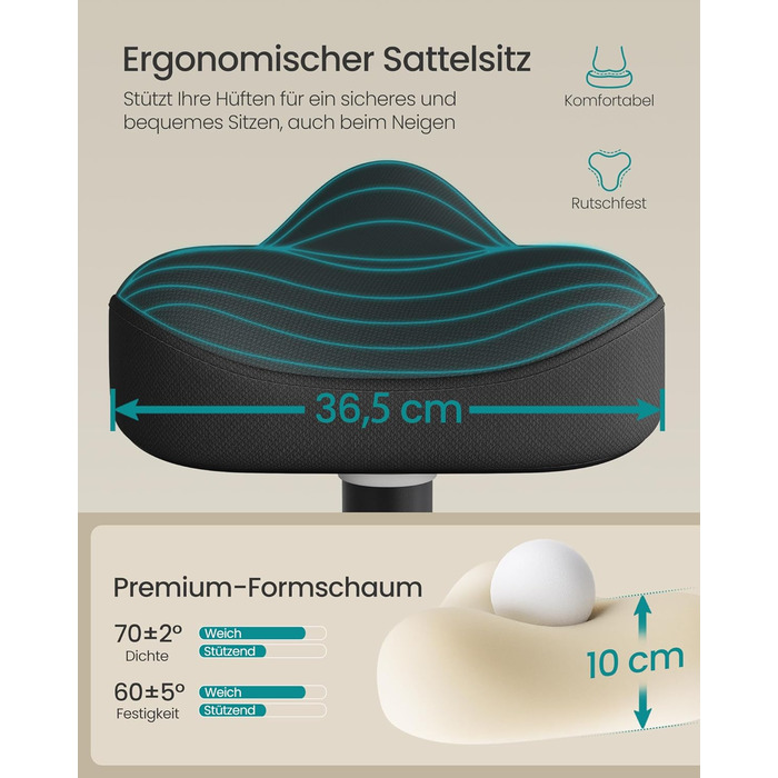 SONGMICS Стілець-табурет для стоячи, регульований по висоті, 48-65.5 см, чорний, OSC018BH01. Активний стул для офісу та дому.