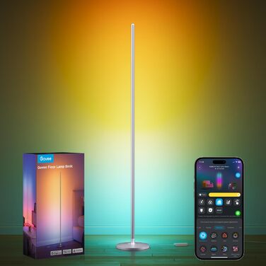 Govee RGBIC LED Торшер WiFi, Диммування, Alexa & Matter, 16 млн кольорів, 85 режимів, Музичний режим, DIY, для вітальні, спальні, геймінгу (Срібний, 1 шт)