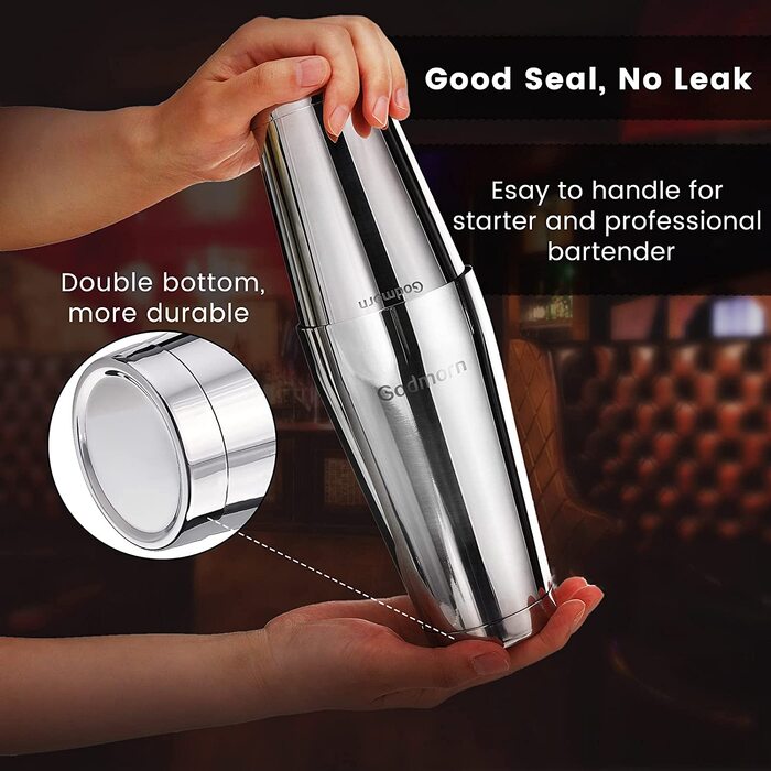 Набір для коктейлів Boston Cocktail Set 16 предметів з нержавіючої сталі, професійний, 600/450 мл, з аксесуарами для бару, бамбуковий підставка, подарунковий набір