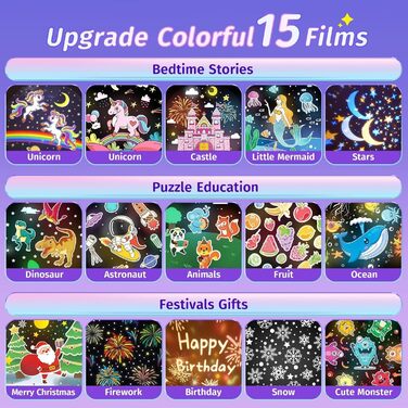 Нічник-проектор зоряного неба для дітей з 15 фільмами, Bluetooth, LED, нічник для дитячої кімнати, кролик