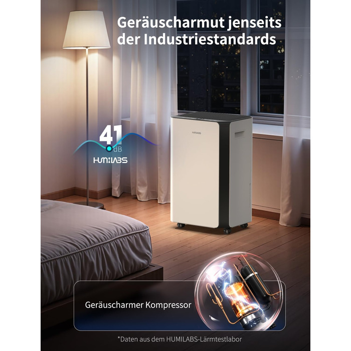 Електричний осушувач повітря HUMILABS 20L з Wi-Fi, для приміщень до 60 м², з гофрованим шлангом, резервуар 4,5л, 3 режими, таймер 24г, білий