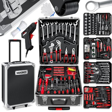 Набір інструментів MASKO 1400 предметів в алюмінієвому кейсі на колесах для дому, авто та хобі - професійний візок для інструментів