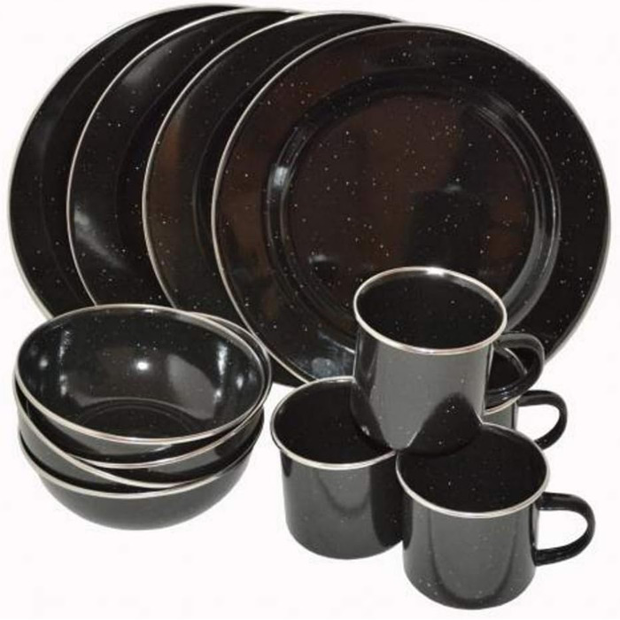 Емальований посуд західний, чорний емальований новий (12 шт. / 4 особи) Можна мити в посудомийній машині
