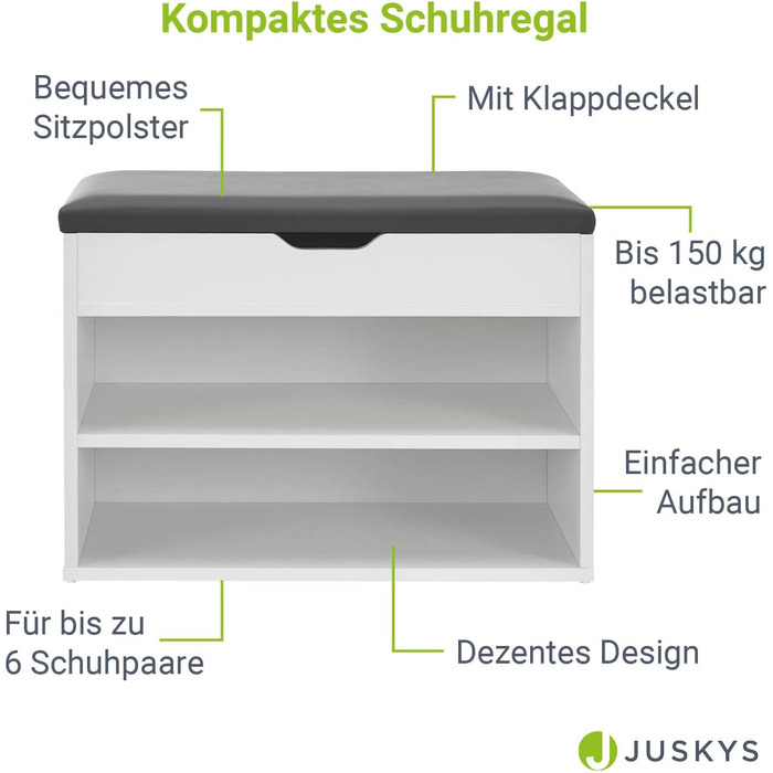 Підставка для взуття Juskys з відкидною кришкою - 60x30x44 см - Біла