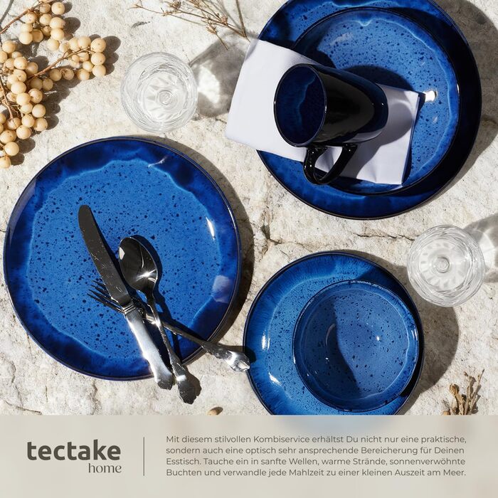 Набір посуду Tectake 30 предметів для 6 осіб, керамічний, блакитний (Nautic Blue)