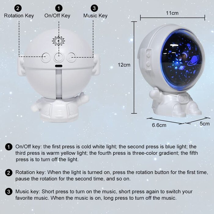 Проектор зоряного неба URAQT 4 режими освітлення / 8 мелодій астронавт
