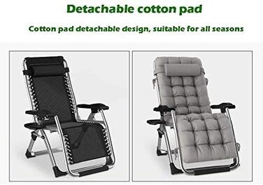 Розслаблюючий шезлонг для відпочинку на сонце: складний, з підтримкою 200 кг, чорний з сірими подушками. Ідеально для саду, тераси, пляжу, кемпінгу та відпочинку вдома.