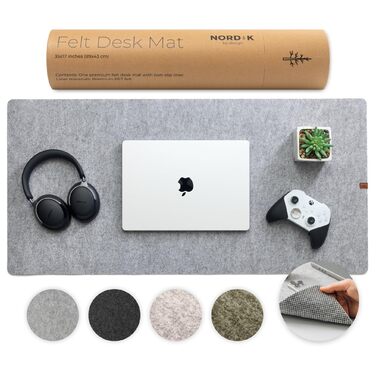 Килимок для столу Nordik з екошкіри та фетру, органайзер для кабелів (Сідло-коричневий, 89,9 x 43,2 см) — великий преміум килимок для миші та захисний підкладник для домашнього офісу
