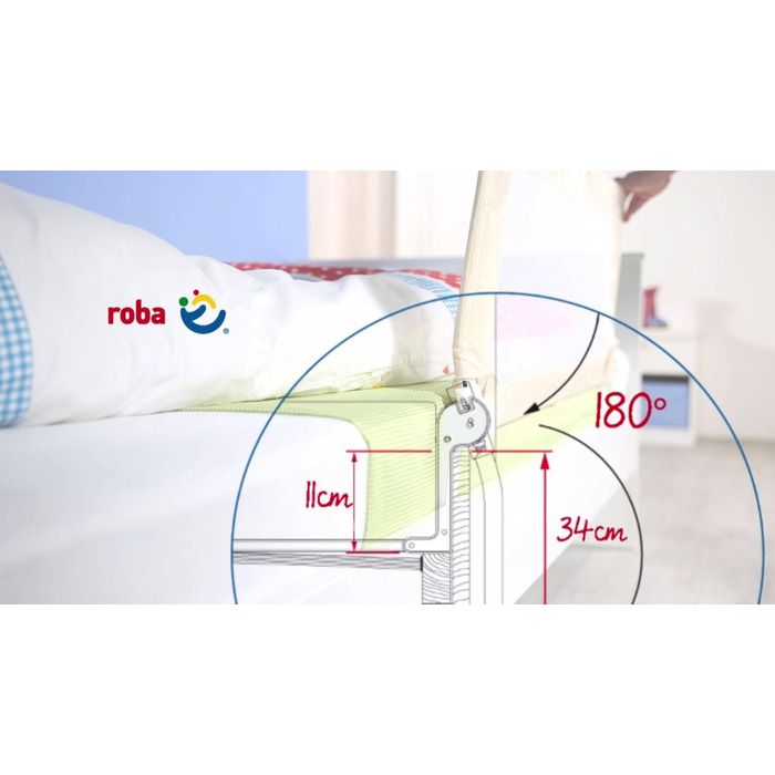 Захисний бортик для ліжка Roba Klipp-Klapp 100 бежевий 100x40 см - бортик для дитячого ліжечка, складаний, захист від випадання для немовлят та дітей