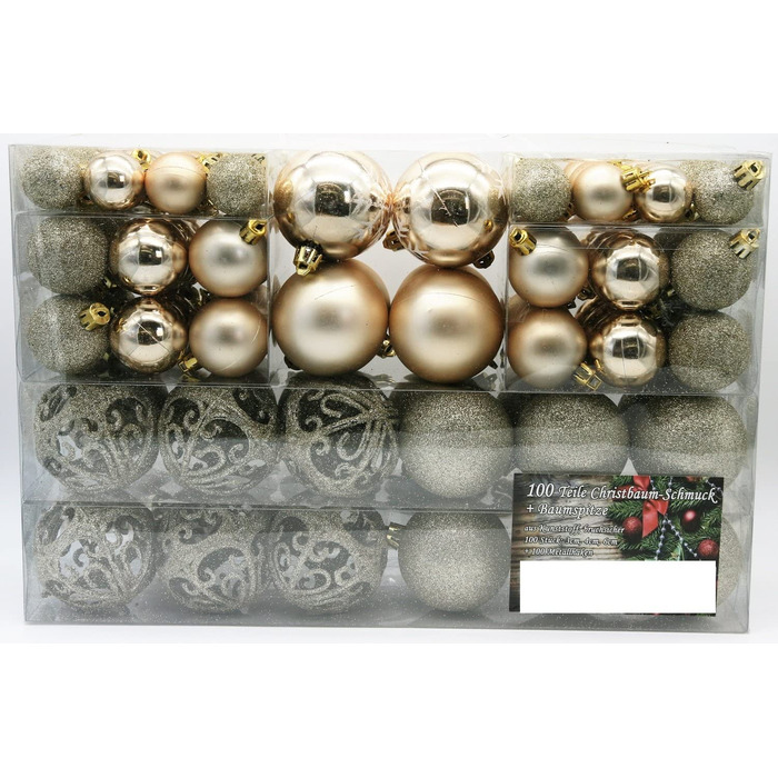 Подарунковий набір з 101 предмета, Різдвяна куля, сердечко, куля зі сніжинкою, ялинкове мереживо зі 100 металевими гачками, Підвіска, ялинкові прикраси, Різдво (крем)