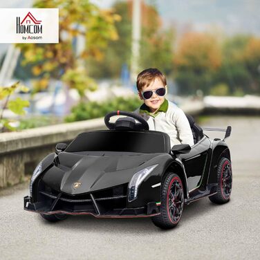 Дитячий електромобіль HOMCOM Lamborghini Veneno 12В з пультом, Bluetooth та музикою, чорний, для дітей 3-6 років