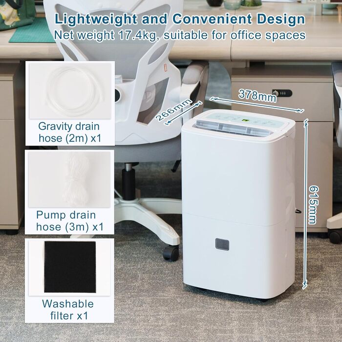 Електричний осушувач повітря для дому: 65л/день, автоматичний режим, 4.5л бак з шлангом для зливу, тихий осушувач для підвалу, офісу, спальні, ванної кімнати, квартири, кухні до 120м², чорний та білий (білий)