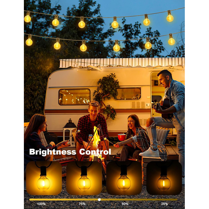 LED гірлянда для вулиці, 20.7м, з таймером, 30+1 лампочки G40, диммування, IP44, для декору саду, балкону, дому