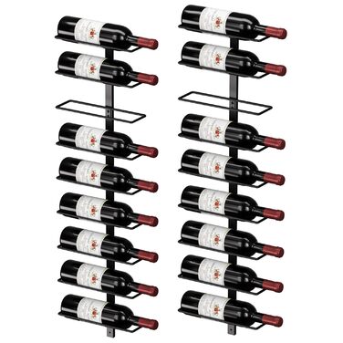 Настінна полиця для вина TJ.MOREE на 12 пляшок, дерев'яний винотримач для кухні, бару, їдальні - чорний комплект 6 шт.