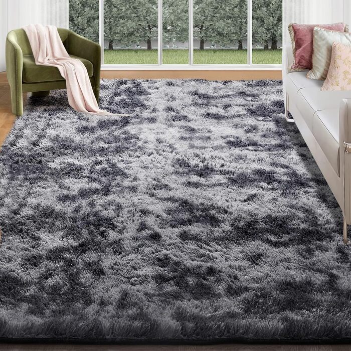 Пухнастий килимок Cinknots 160x200см Black Grey - М'який, нековзкий, сучасний для вітальні/спальні