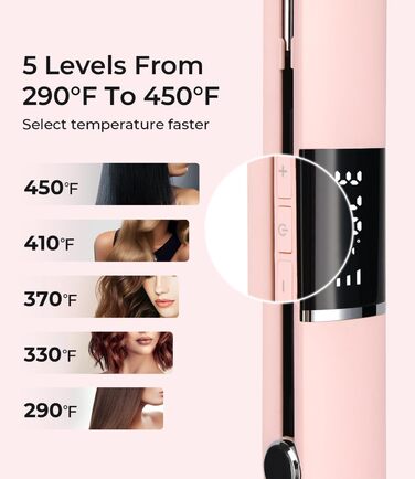 Праска для волосся PRITECH з титановими пластинами, LCD-дисплеєм, регульованою температурою 150-230°C, рожева
