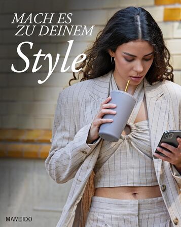 Термокружка MAMEIDO з трубочкою 470 мл, з кришкою та нержавіючою сталі, з подвійними стінками, ізольована, не протікає, для кави на виніс (Taupe Grey) 470 мл, Taupe Grey