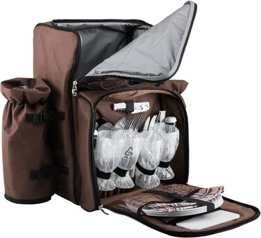 Рюкзак для пікніка Andora на 4 особи з інтегрованою сумкою-холодильником, зелений, з аксесуарами (колір: коричневий)