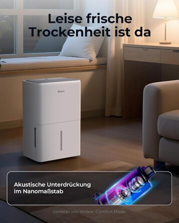 Електричний осушувач повітря 12L з таймером, для підвалів та приміщень до 122м³, з фільтром та 1м шлангом, 10 років гарантії, 50л/день