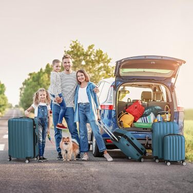 Набір валіз LALAHO 3/4/5 шт. з косметичками, жорсткі валізи з ABS, набір для подорожей, ручна поклажа (Морська синя – 4)