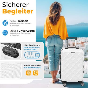 Чемодан KESSER® 84L з ABS-пластику з кодовим замком, вагами та органайзером | Чемодан на колесах 360° для подорожей та бізнесу (Snow White, 66см)