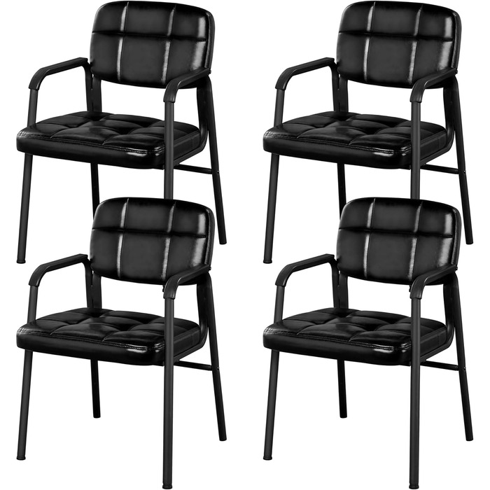 Крісла для відвідувачів Yaheetech, крісла для очікування, крісла для гостей з підлокітниками та спинкою, крісла для конференц-залу, крісла для вітальні, оббивка з екошкіри, чорний колір, набір з 4 шт., розмір 58x60x85 см