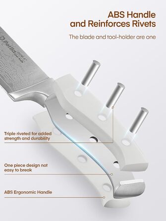 Набір ножів D.Perlla 7 предметів з точилкою, професійний кухонний набір з нержавіючої сталі з пластиковою ручкою та дерев'яним блоком, білий